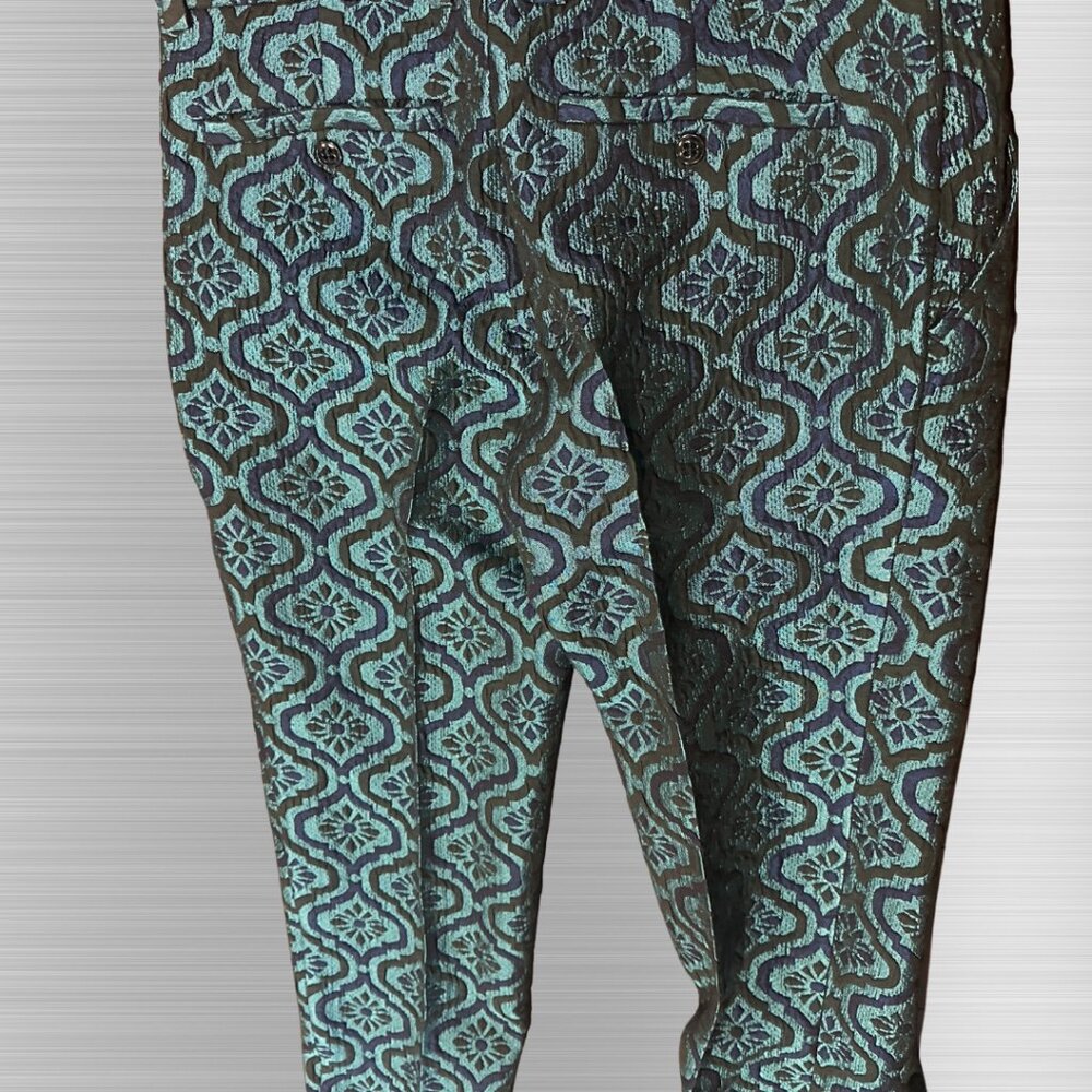 Men's Patterned Blue Teal Stretch Pants - Picture 7 of 7